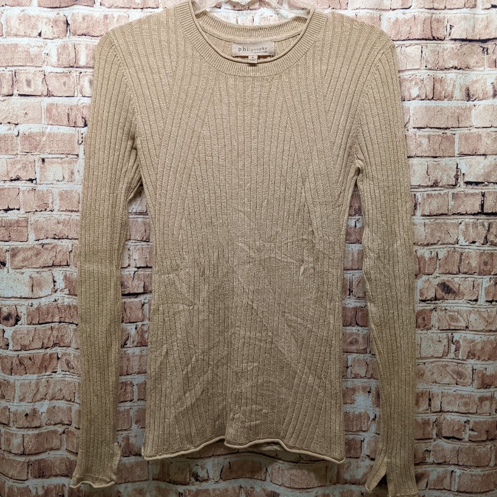 Philosophy Sweater Tan Beige Long Sleeve Size Small